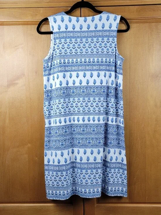 J.Jill Wearever Collection Blue White Sleeveless A-line Beach Dress Pockets - SP - Picture 5 of 9